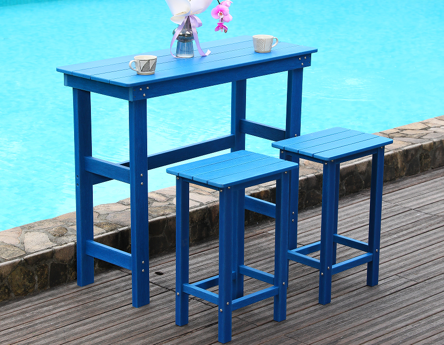 Coastal Blue HDPE High-Top Bar Spisestuesett