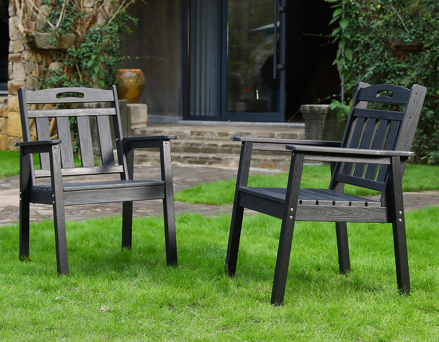 Sort 2-Pack oppreist HDPE Adirondack spisestuestol
