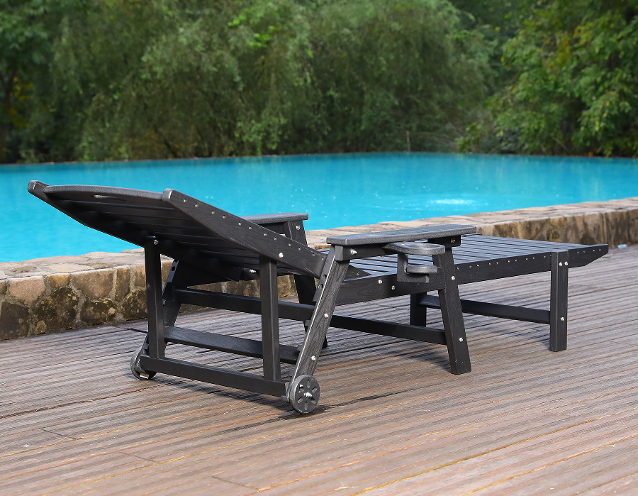 Midnight Black HDPE Håndtak-Ready Adirondack Lounge Chair